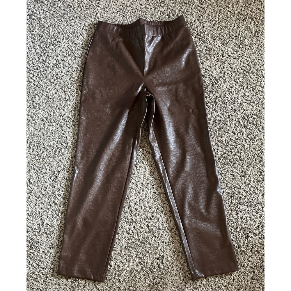 Isaac Mizrahi Live Women's‎ Brown Faux Croc Leather Slim Ankle Pant Size 10